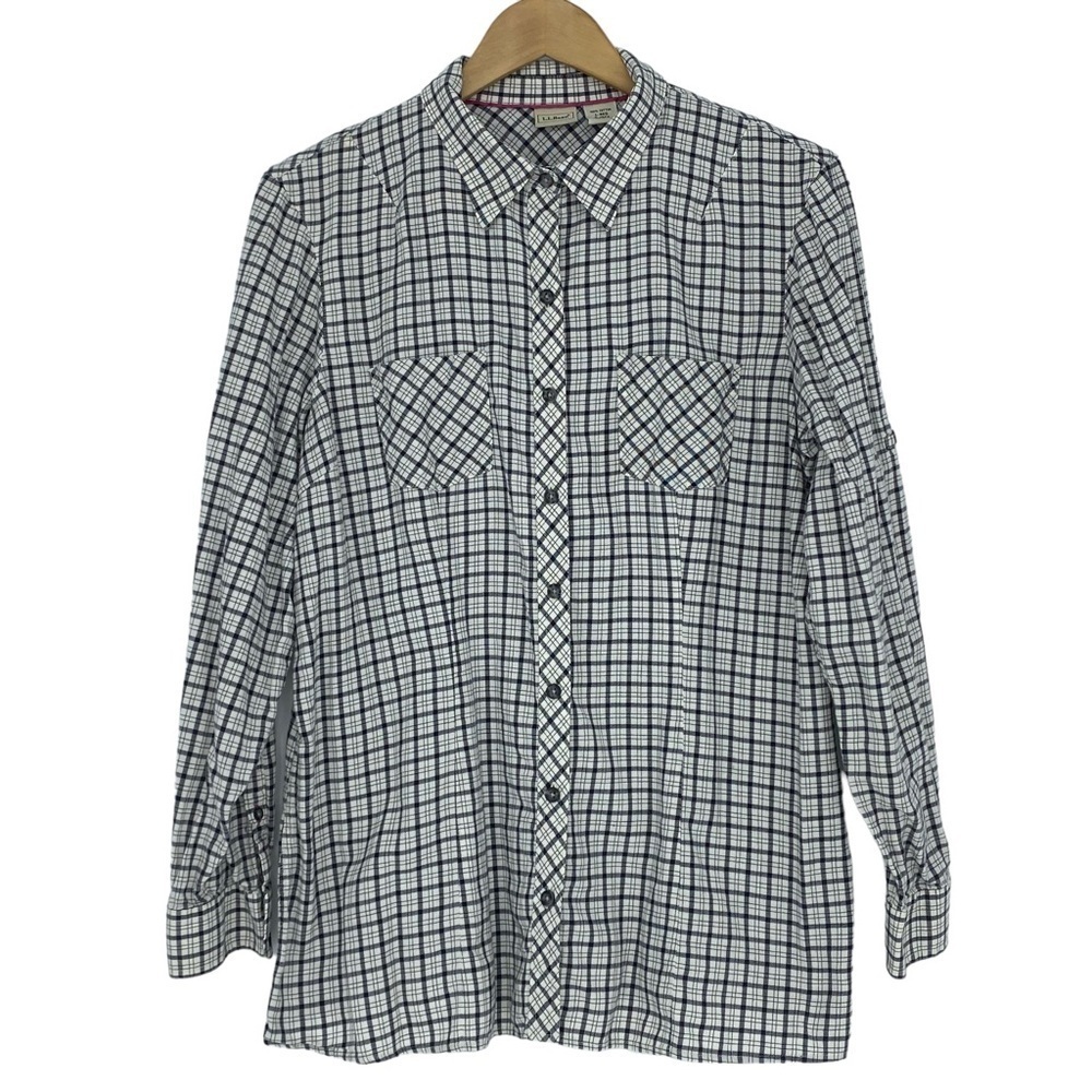 L.L.Bean white & black flannel LS button down collared shirt wms sz large
